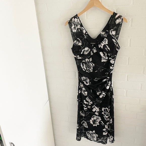 Vintage Y2kK 90s Mesh lace dress Ruched Babydoll Empire Waist Floral Rises S - Picture 1 of 14